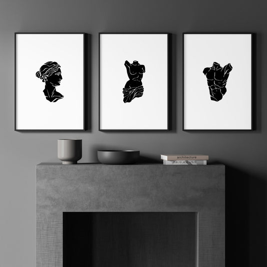 Posters With Frames | Set of 3 Sculpture Wall art Prints