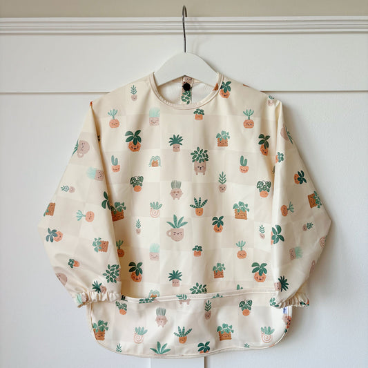 Long Sleeved Baby Bib - Pot Plants