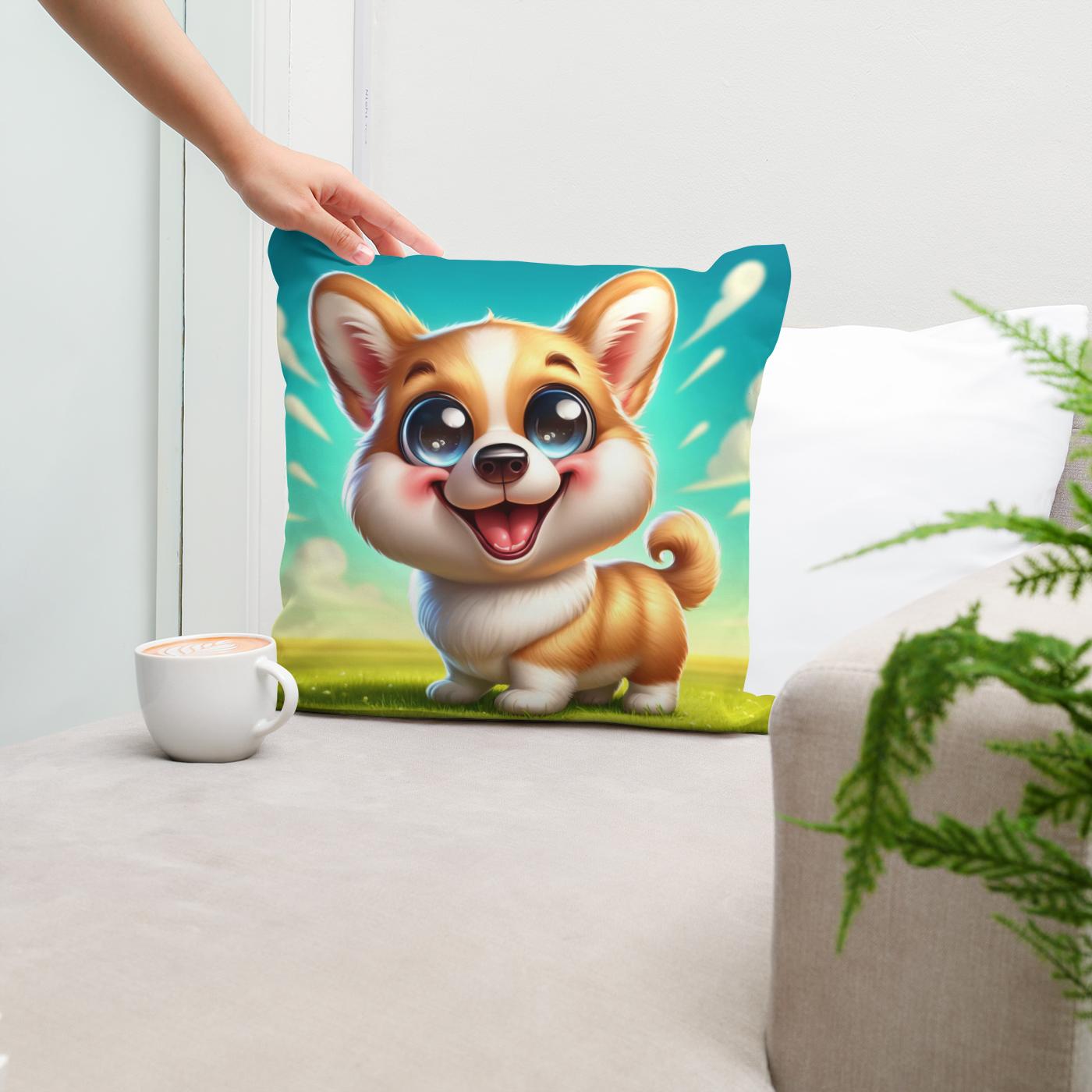 Cheerful Corgi Caricature Cotton Cushion