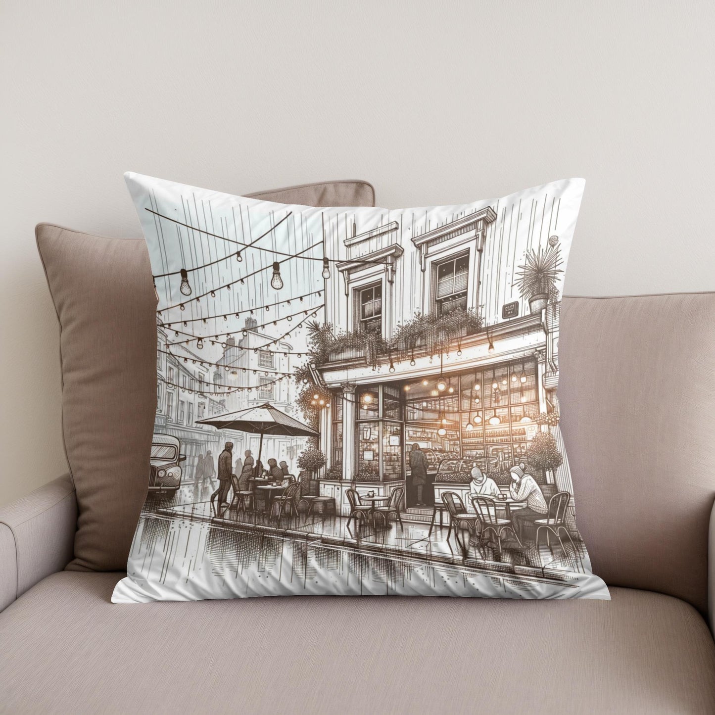 Rainy Day Café Cotton Cushion