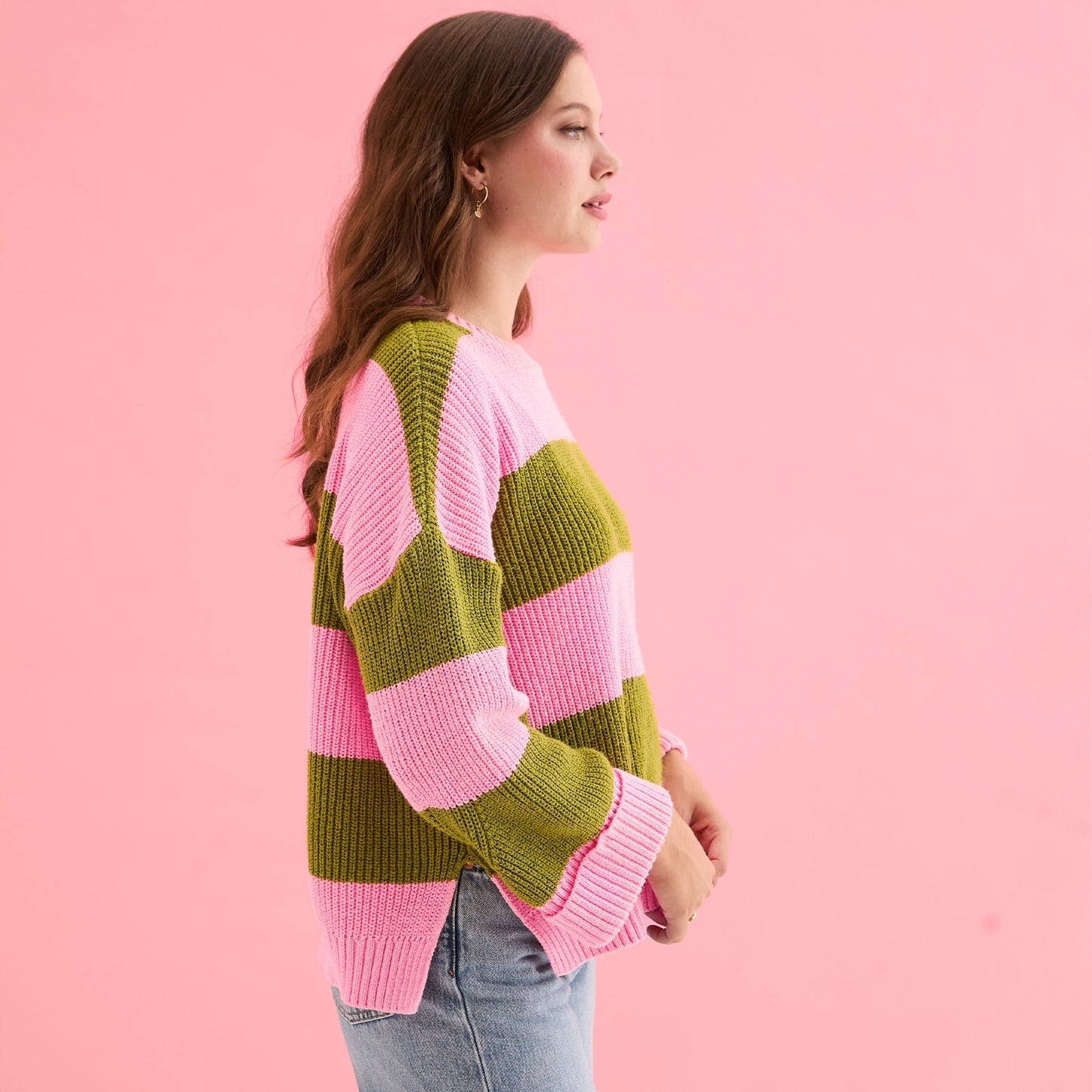 Rhiannon Recycled Cotton Blend Stripe Jumper - Pink and Green
