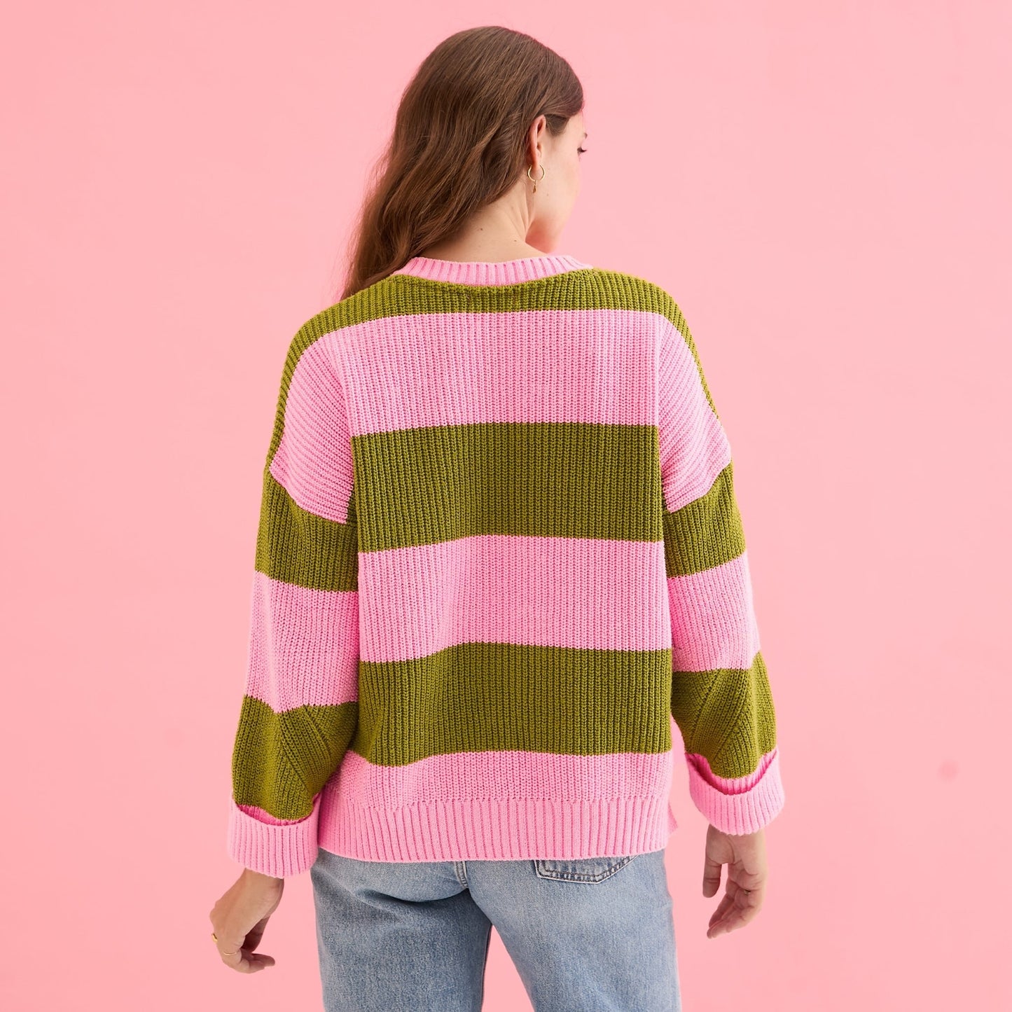 Rhiannon Recycled Cotton Blend Stripe Jumper - Pink and Green