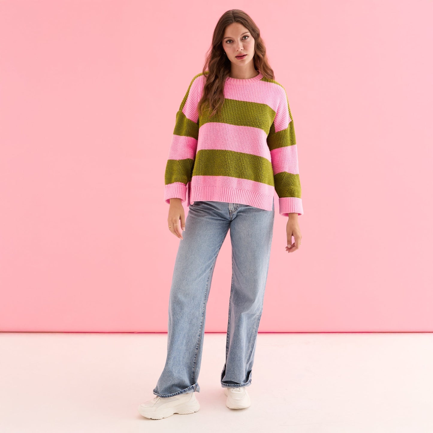 Rhiannon Recycled Cotton Blend Stripe Jumper - Pink and Green