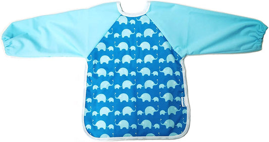 Premium Soft Long Sleeve Water Resistant Washable Bib – Blue Elephant Design