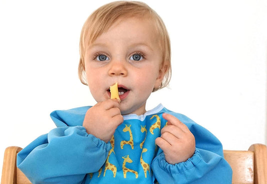 Premium Soft Long Sleeve Water Resistant Washable Bib – Blue Giraffe Design