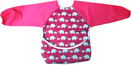 Premium Soft Long Sleeve Water Resistant Washable Bib – Pink Elephant Design