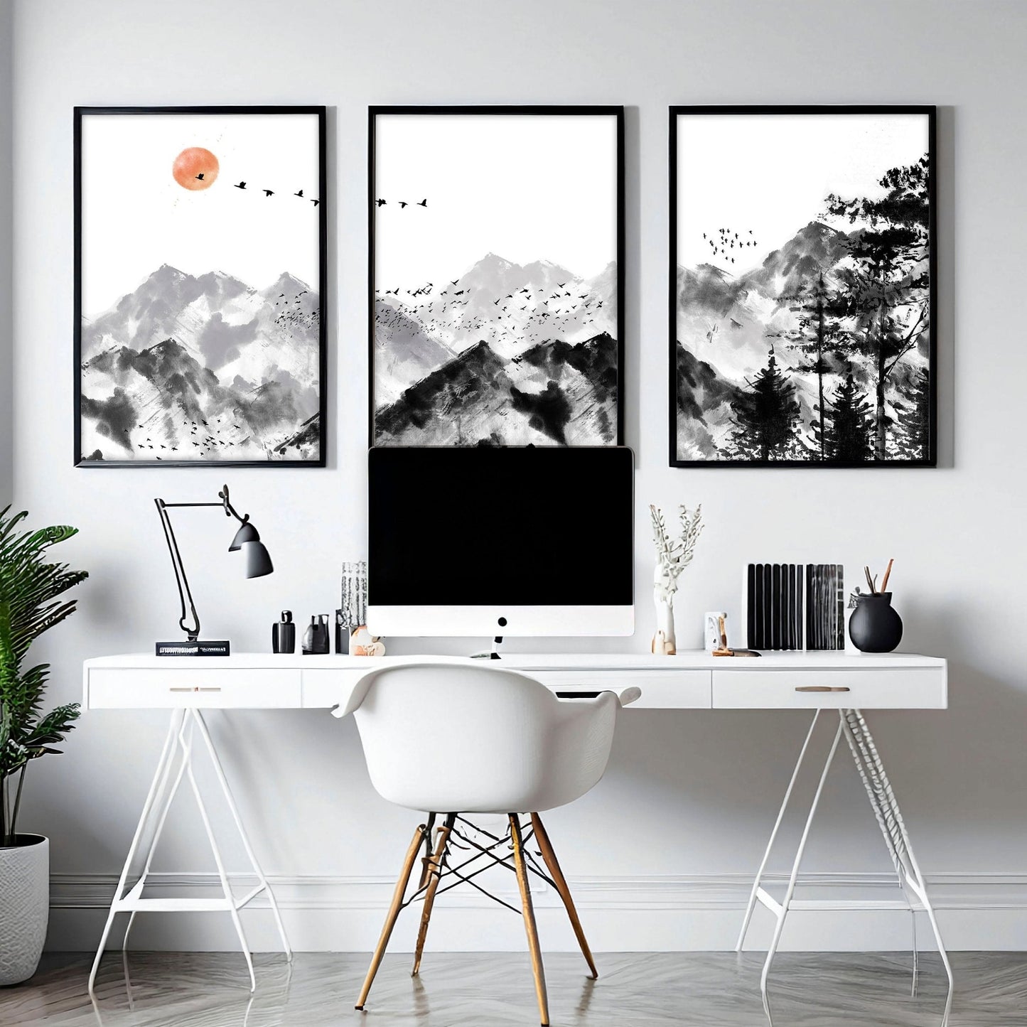 Workplace office design ideas  | set of 3 Scandinavian wall art