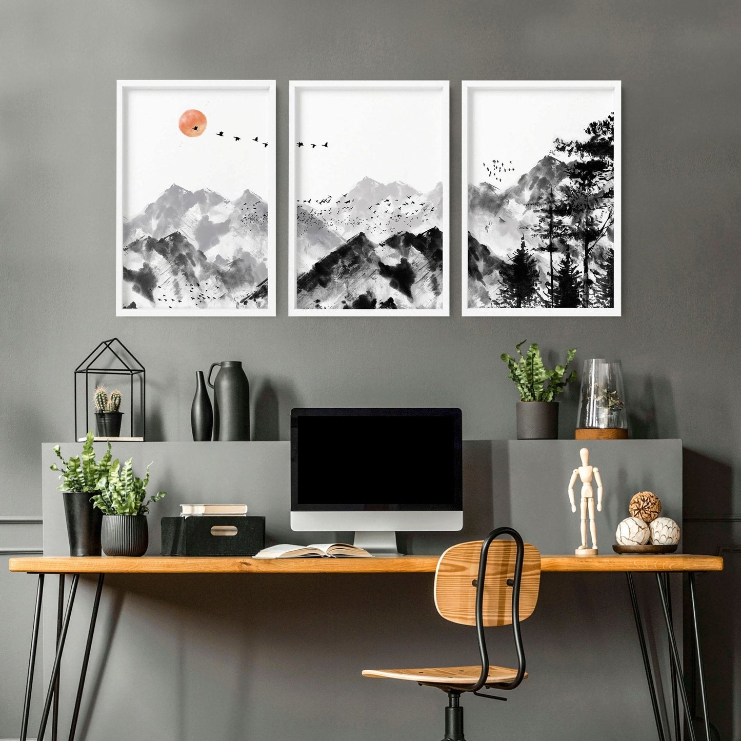 Workplace office design ideas  | set of 3 Scandinavian wall art