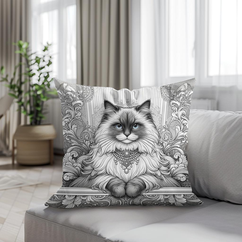 Glamour Ragdoll Line Art Cotton Cushion