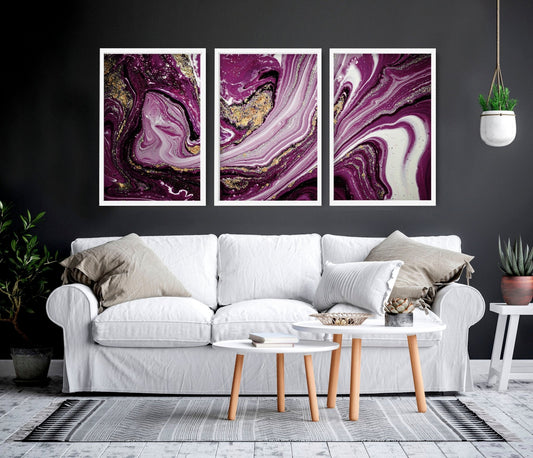 Abstract wall art framed | set of 3 Purple wall art prints