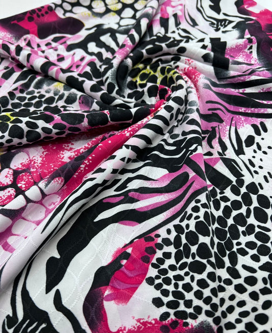 Purple Animal Mix Print Soft Touch 4 Way Stretch Fabric