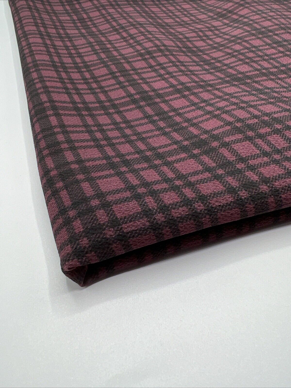 Purple Black Check Print Bubble Crepe Non Stretch Fabric