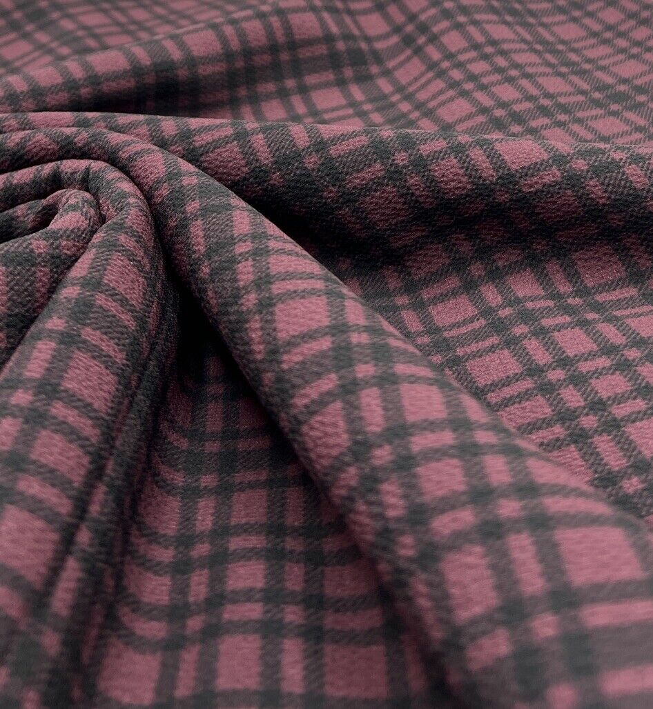 Purple Black Check Print Bubble Crepe Non Stretch Fabric