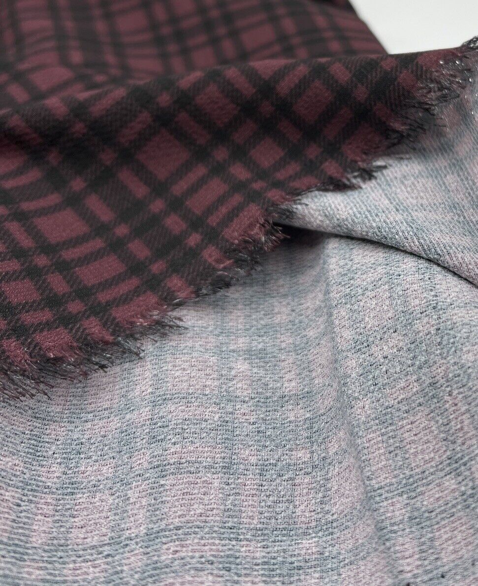 Purple Black Check Print Bubble Crepe Non Stretch Fabric