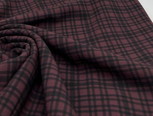 Purple Black Check Print Bubble Crepe Non Stretch Fabric