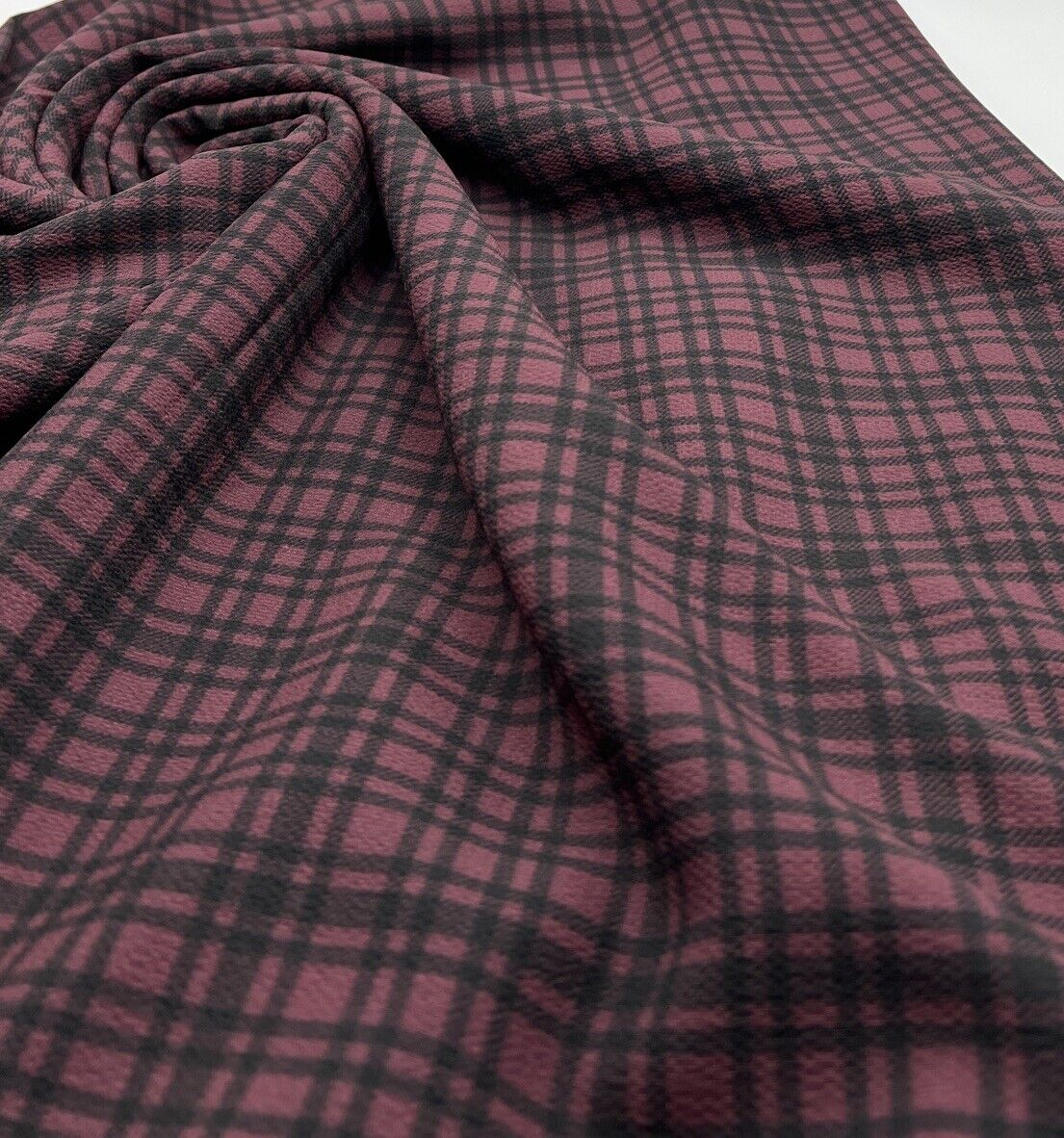Purple Black Check Print Bubble Crepe Non Stretch Fabric