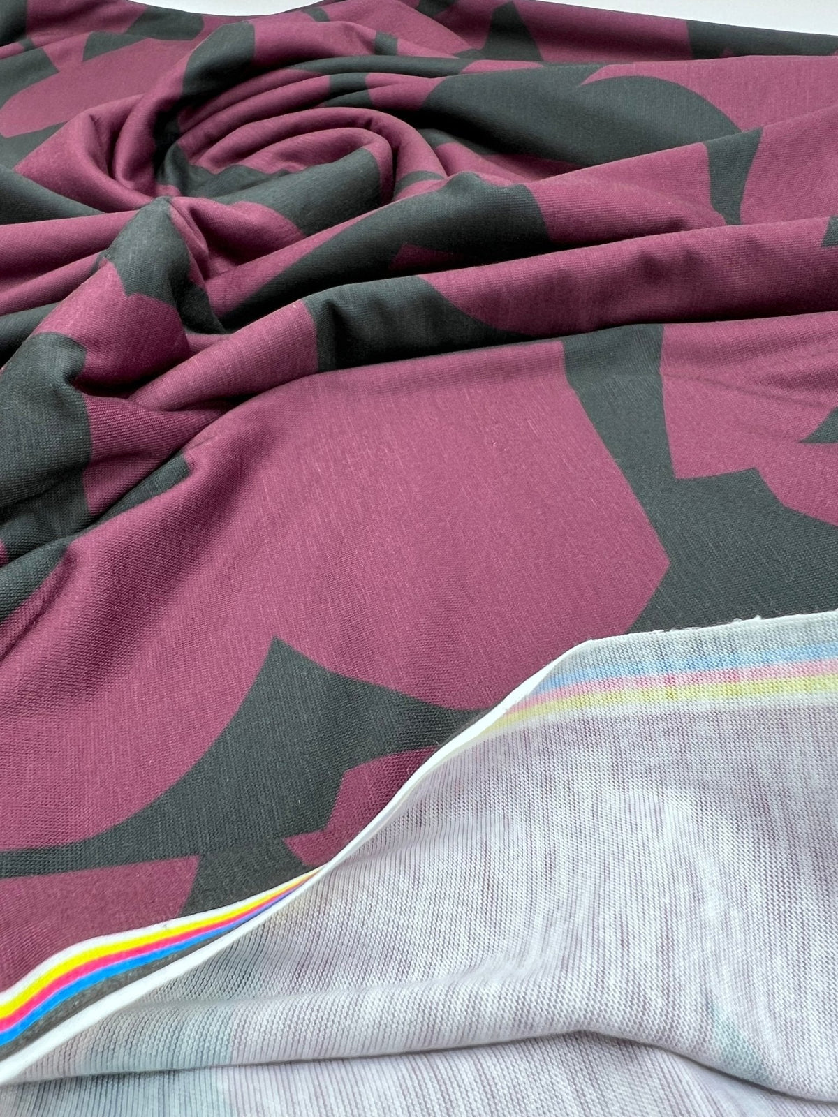 Purple Black Spun Poly Stretch Fabric