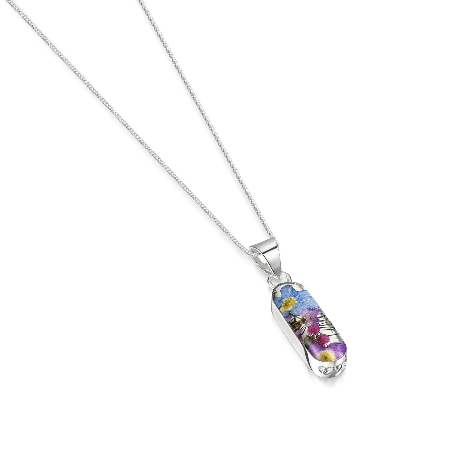 Purple flower necklace 'Leela' vertical bar pendant by Shrieking Violet®