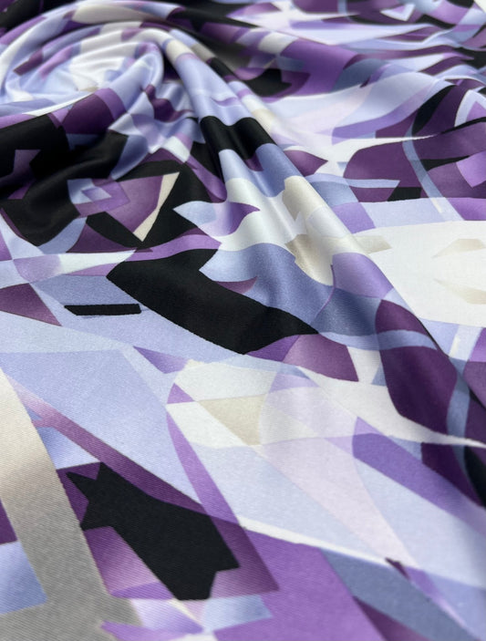 Purple Geo Print Soft Touch Stretch Fabric