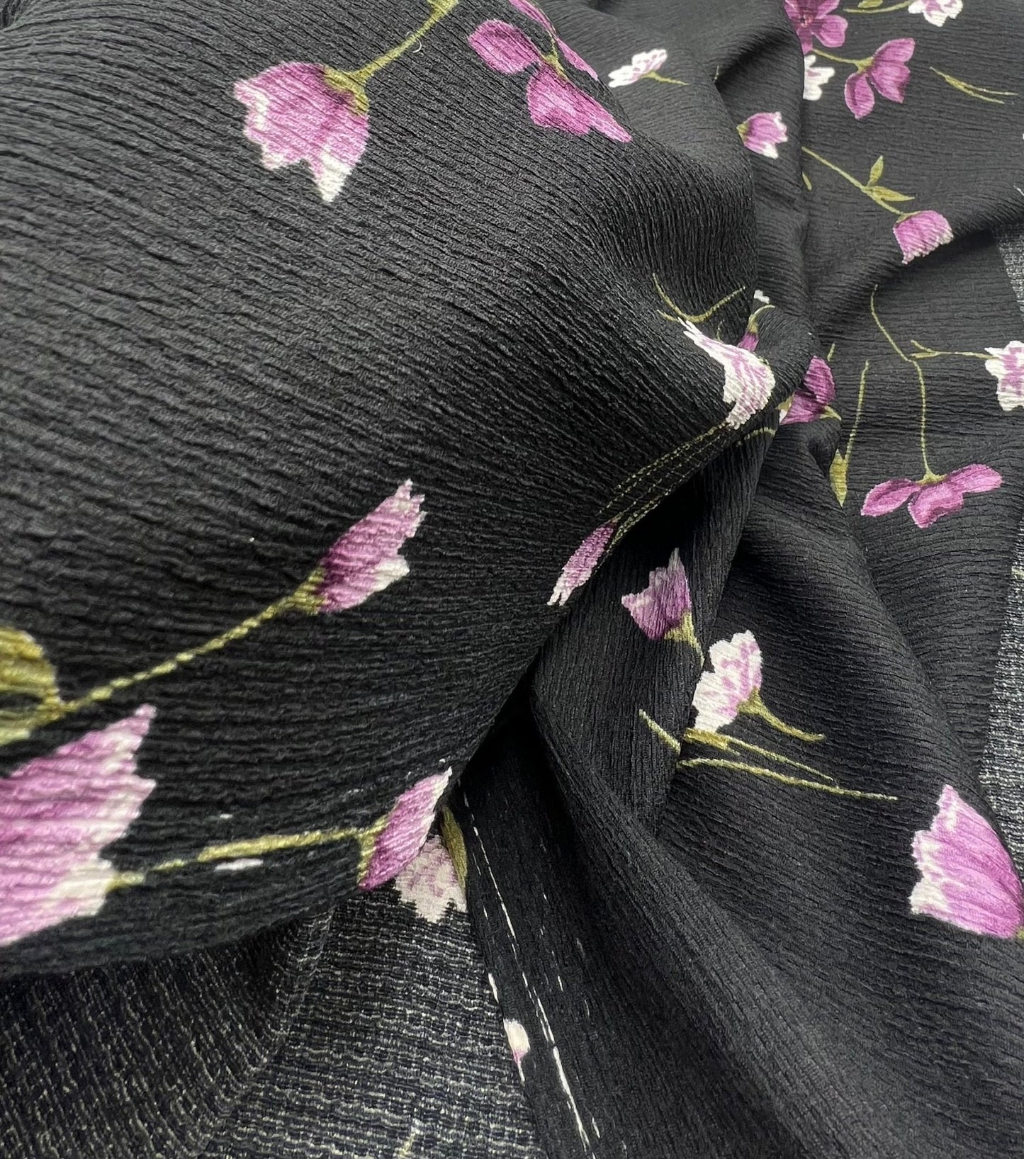 Purple Green Floral Tree Bark Stretch Dress Craft Fabric