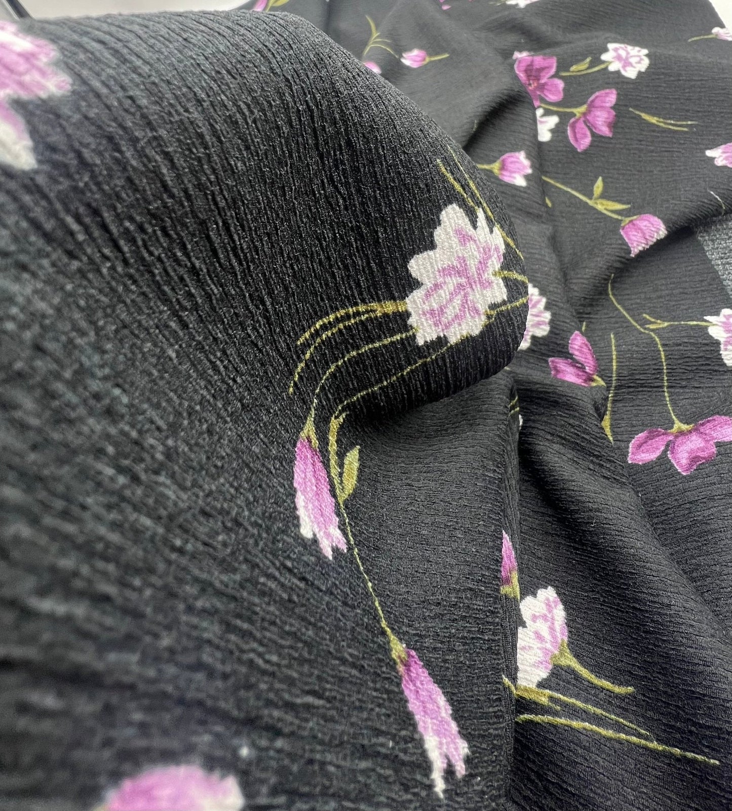 Purple Green Floral Tree Bark Stretch Dress Craft Fabric