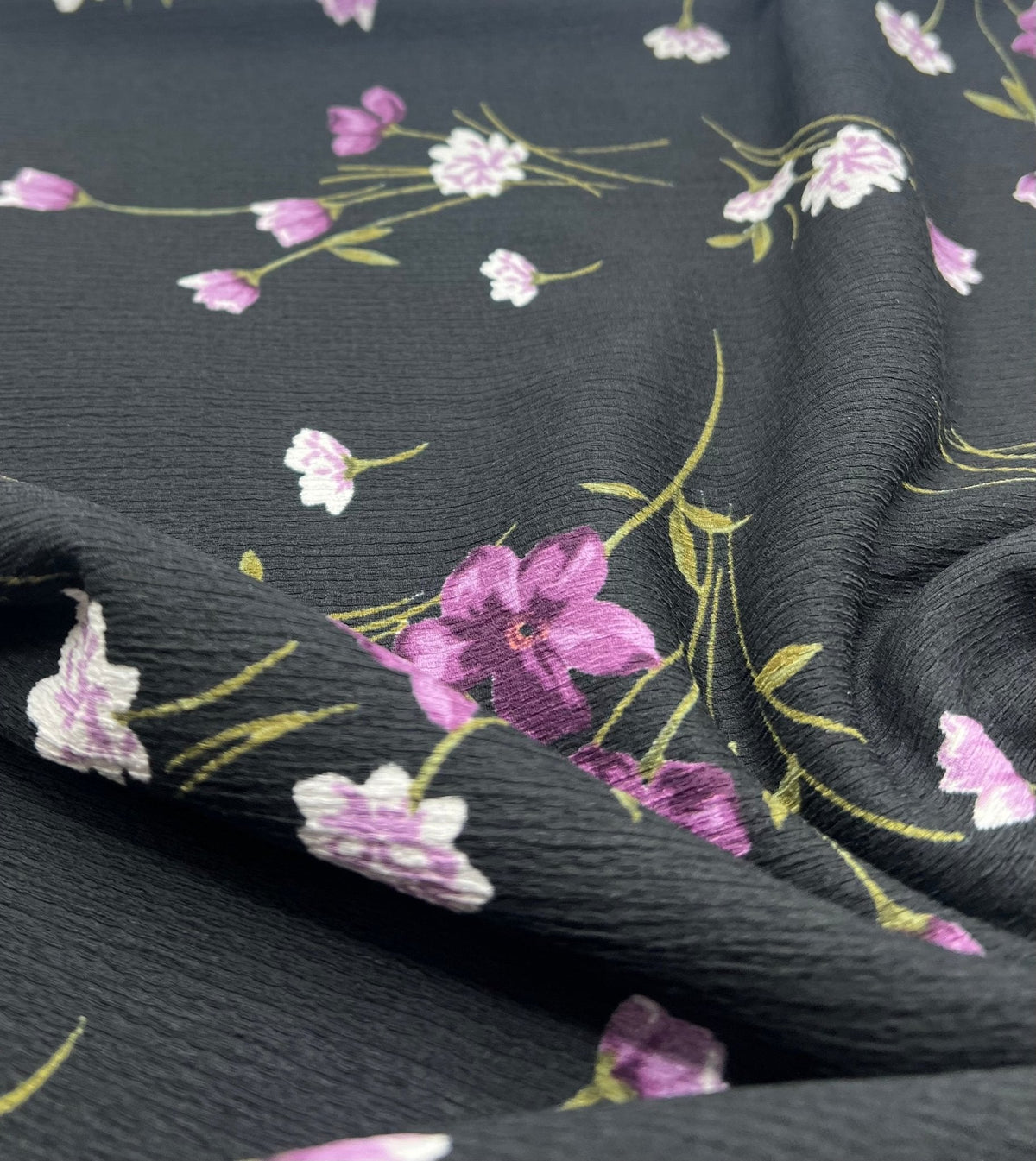 Purple Green Floral Tree Bark Stretch Dress Craft Fabric