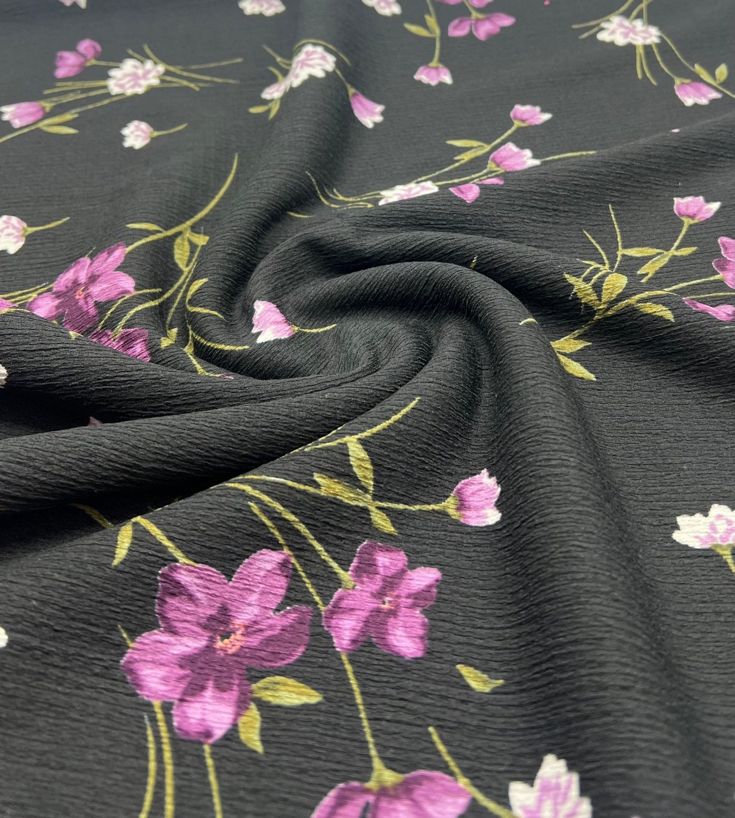 Purple Green Floral Tree Bark Stretch Dress Craft Fabric
