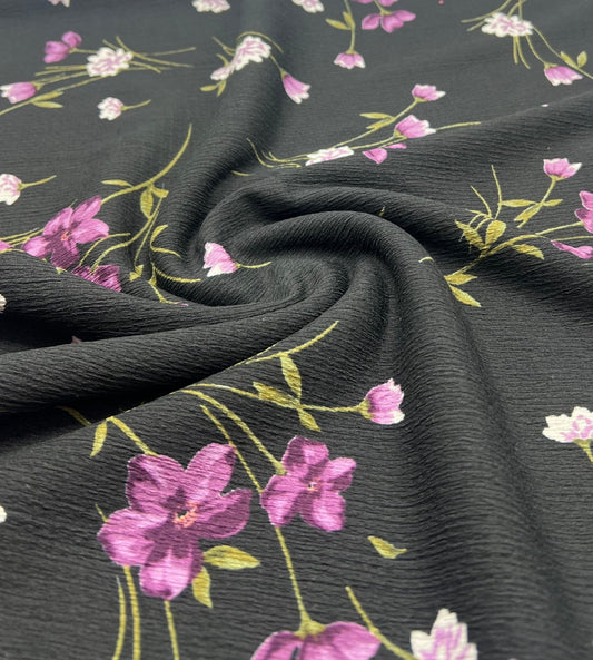 Purple Green Floral Tree Bark Stretch Dress Craft Fabric