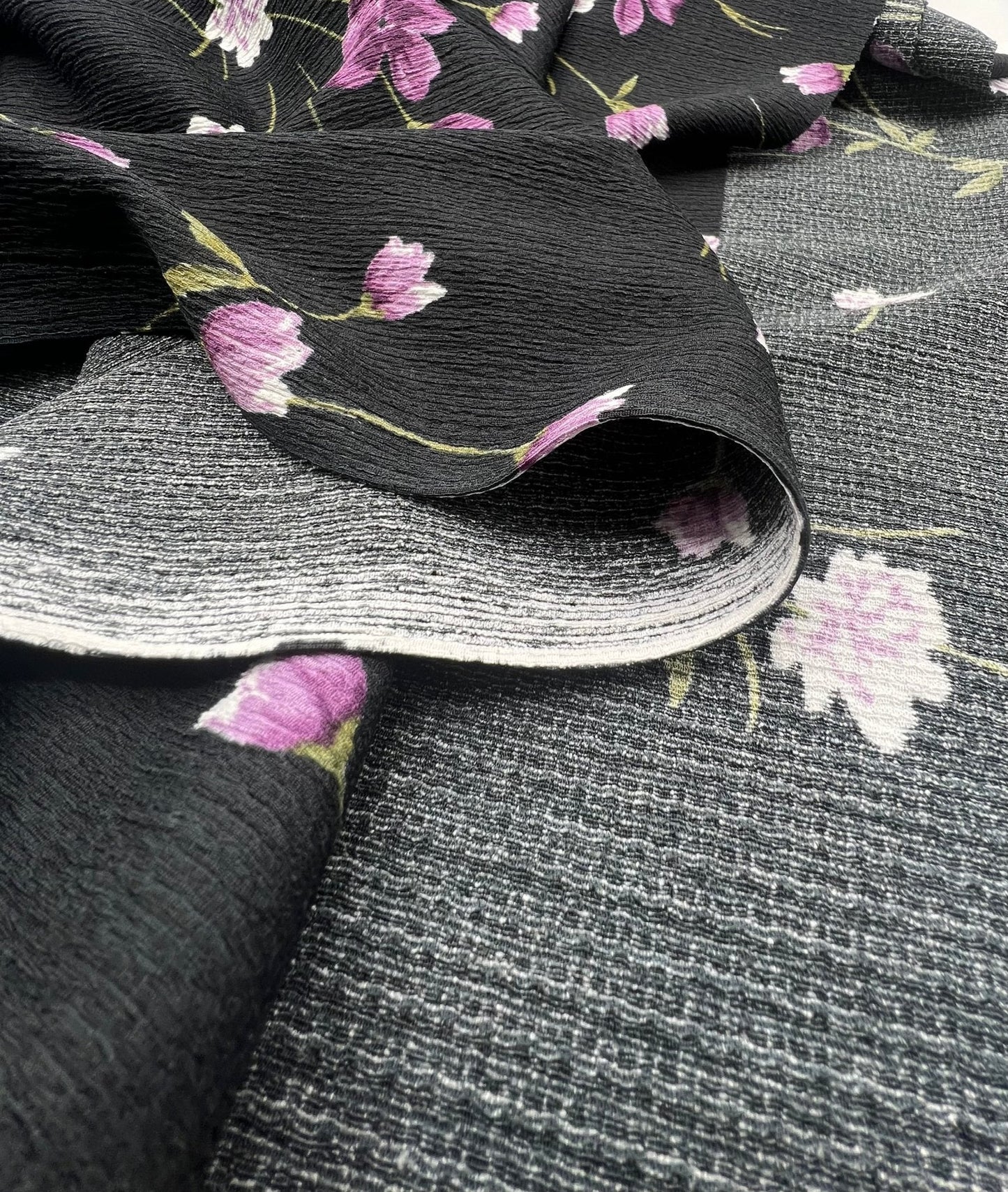 Purple Green Floral Tree Bark Stretch Dress Craft Fabric