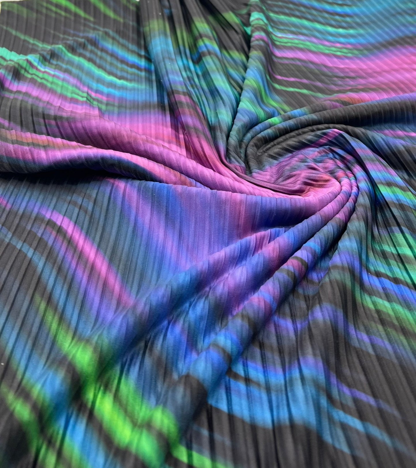 Purple Green Mix Plisse Pleated Stretch Fabric
