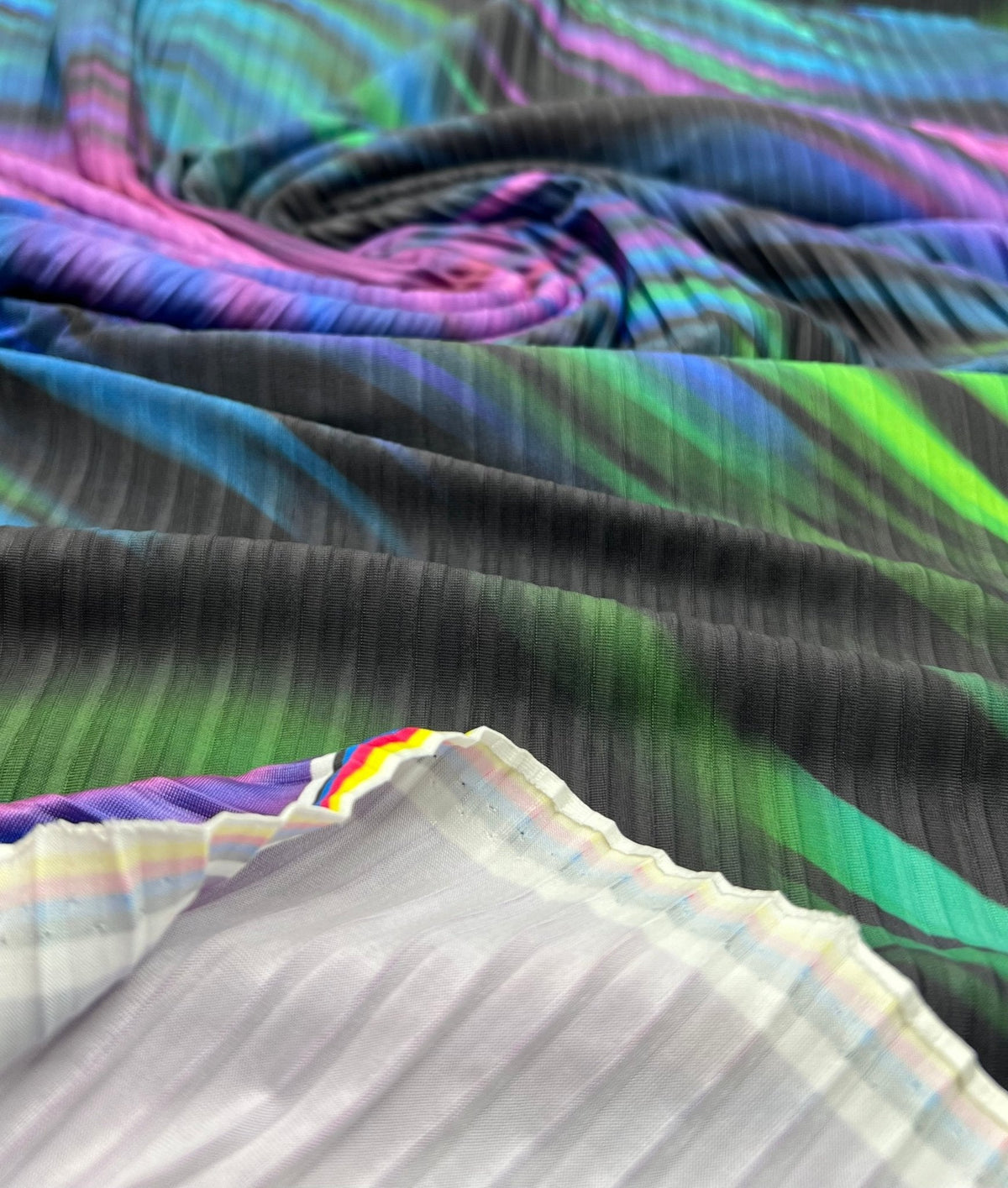 Purple Green Mix Plisse Pleated Stretch Fabric