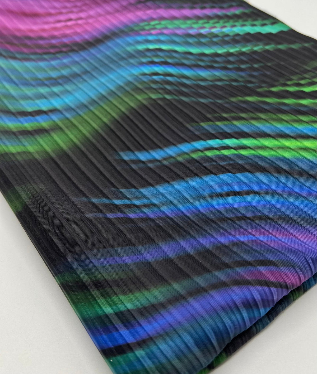 Purple Green Mix Plisse Pleated Stretch Fabric