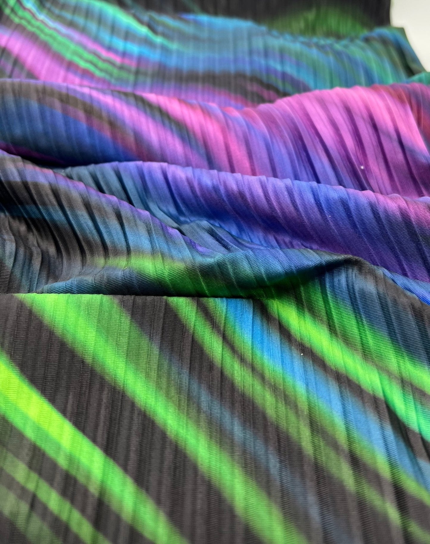 Purple Green Mix Plisse Pleated Stretch Fabric
