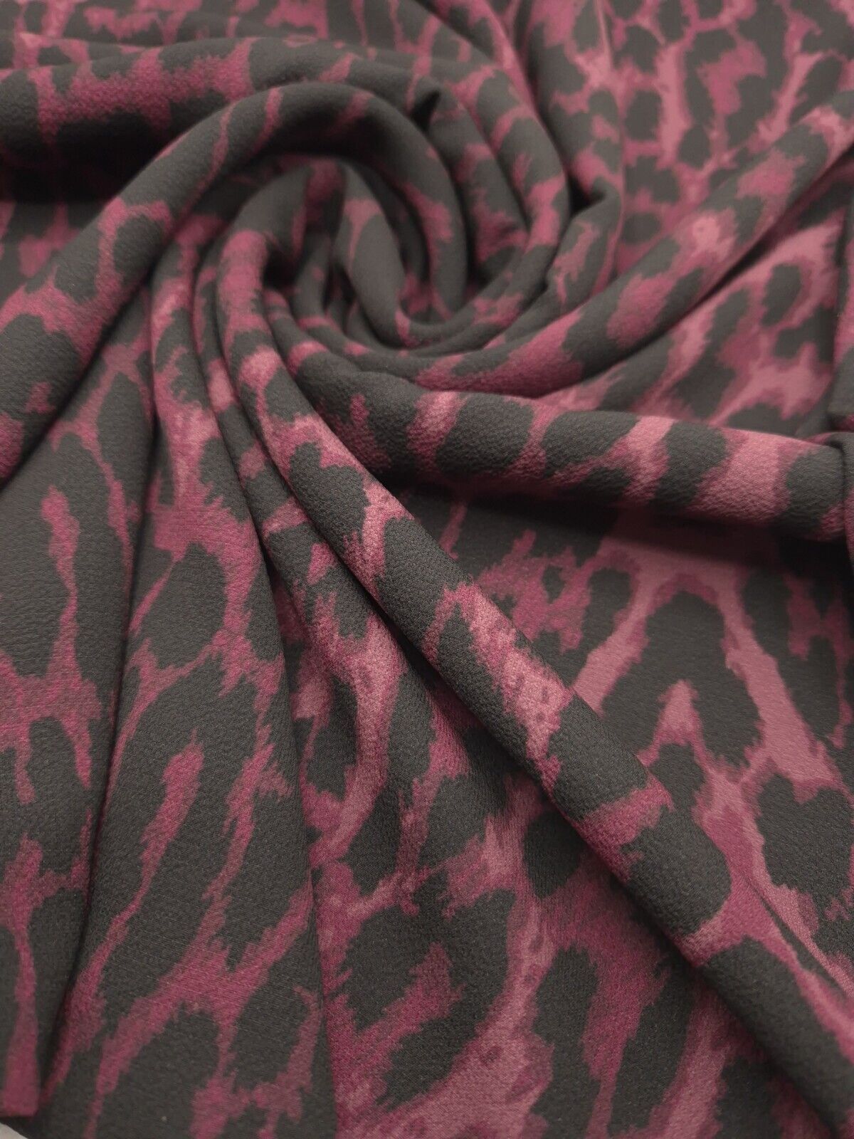 Purple Leopard Print Bubble Crepe Non Stretch Fabric