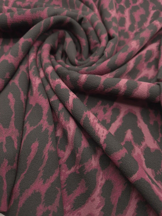 Purple Leopard Print Bubble Crepe Non Stretch Fabric
