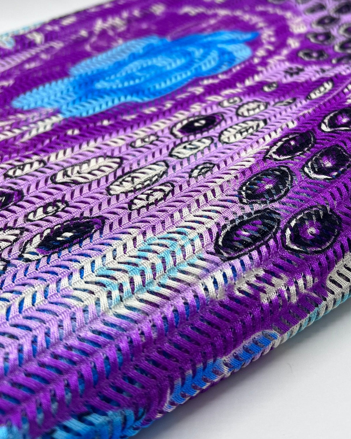 Purple Peacock Chevron Ladder Raschel Knit 4 Way Stretch Fabric