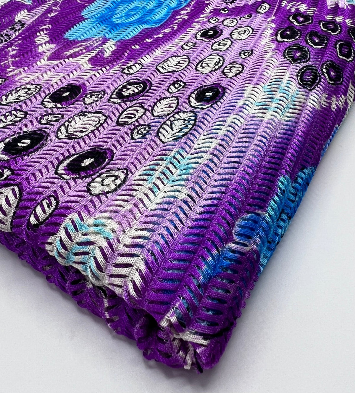 Purple Peacock Chevron Ladder Raschel Knit 4 Way Stretch Fabric