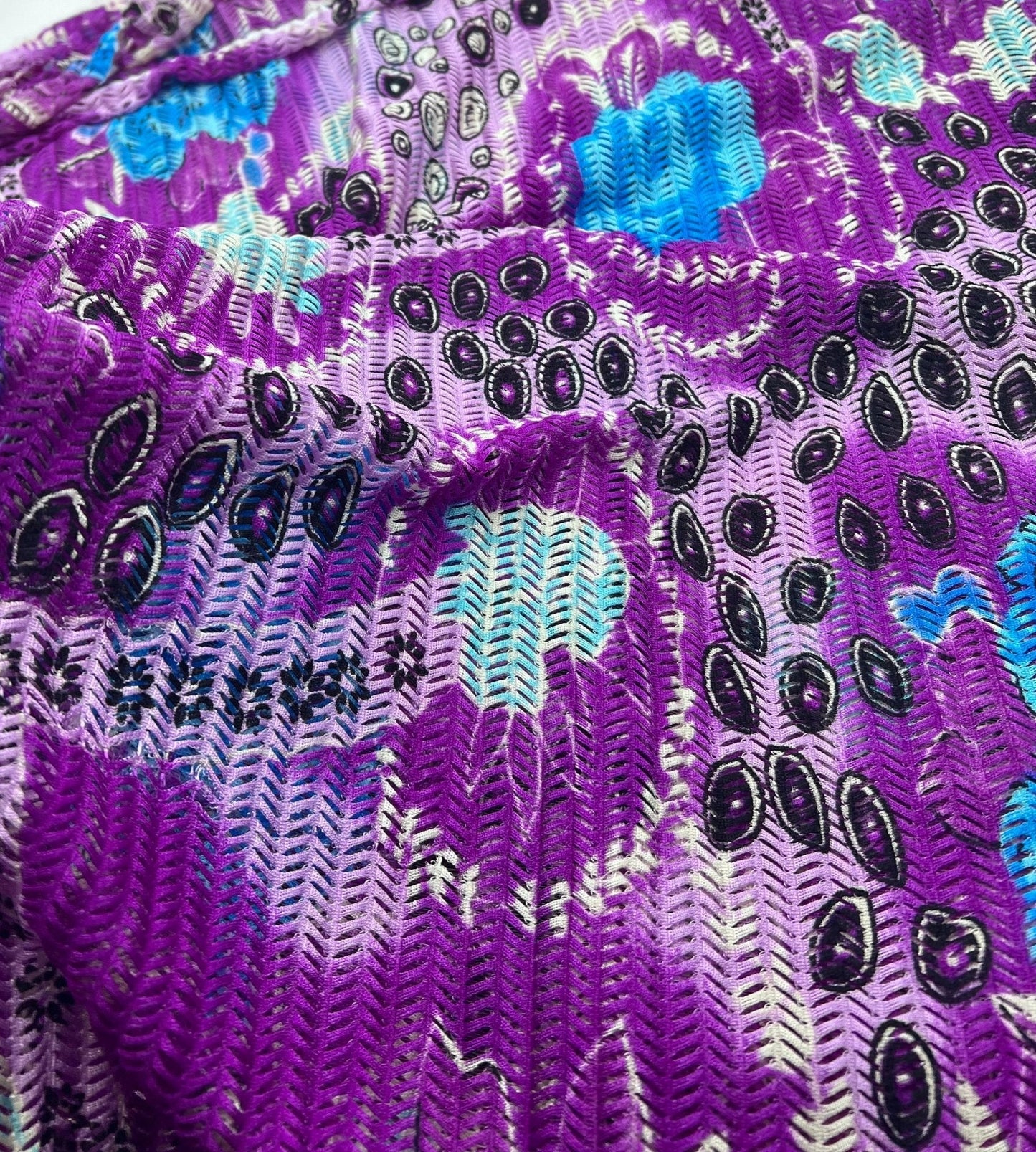 Purple Peacock Chevron Ladder Raschel Knit 4 Way Stretch Fabric
