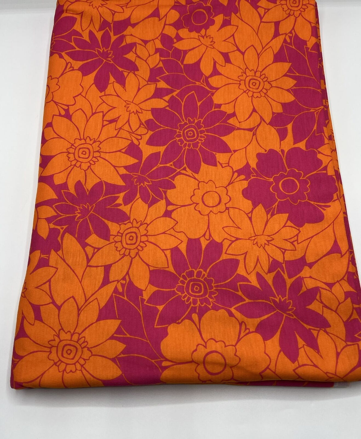 Purple Orange Floral Print Spun Poly Stretch Fabric