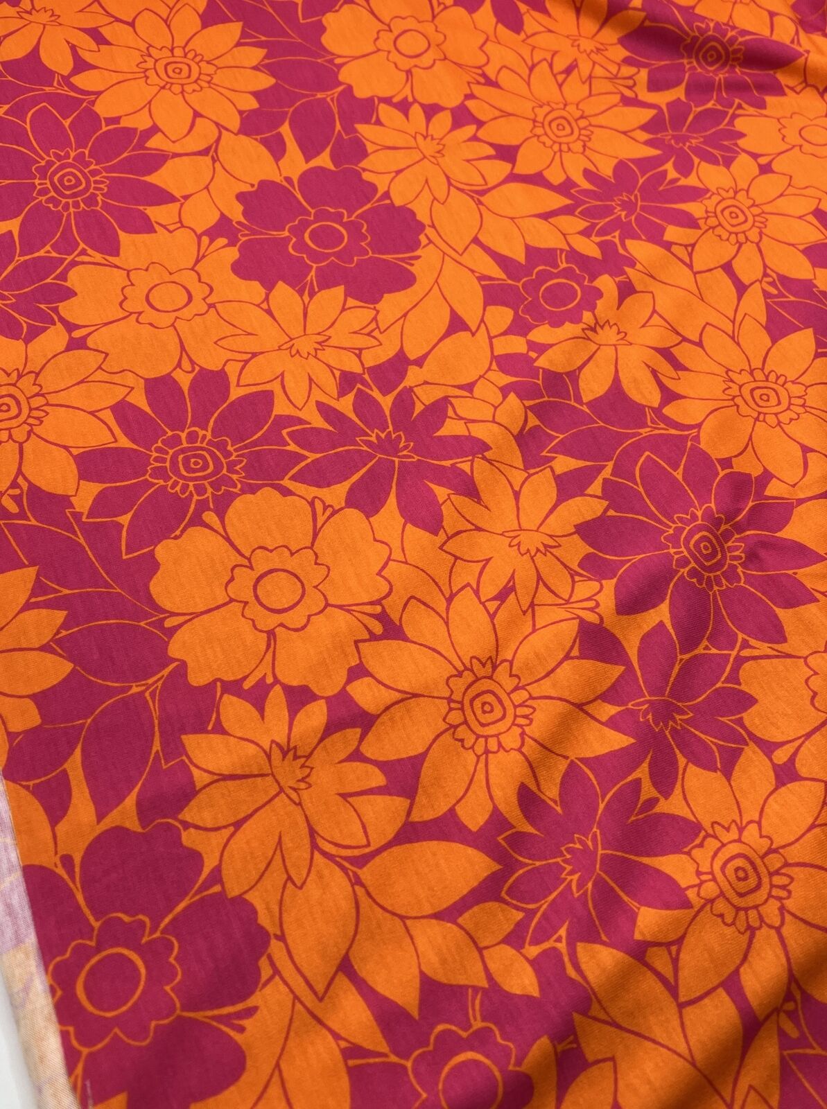 Purple Orange Floral Print Spun Poly Stretch Fabric