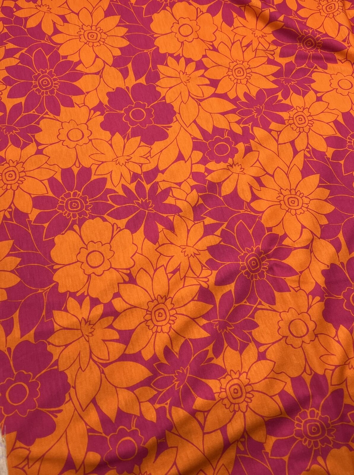 Purple Orange Floral Print Spun Poly Stretch Fabric