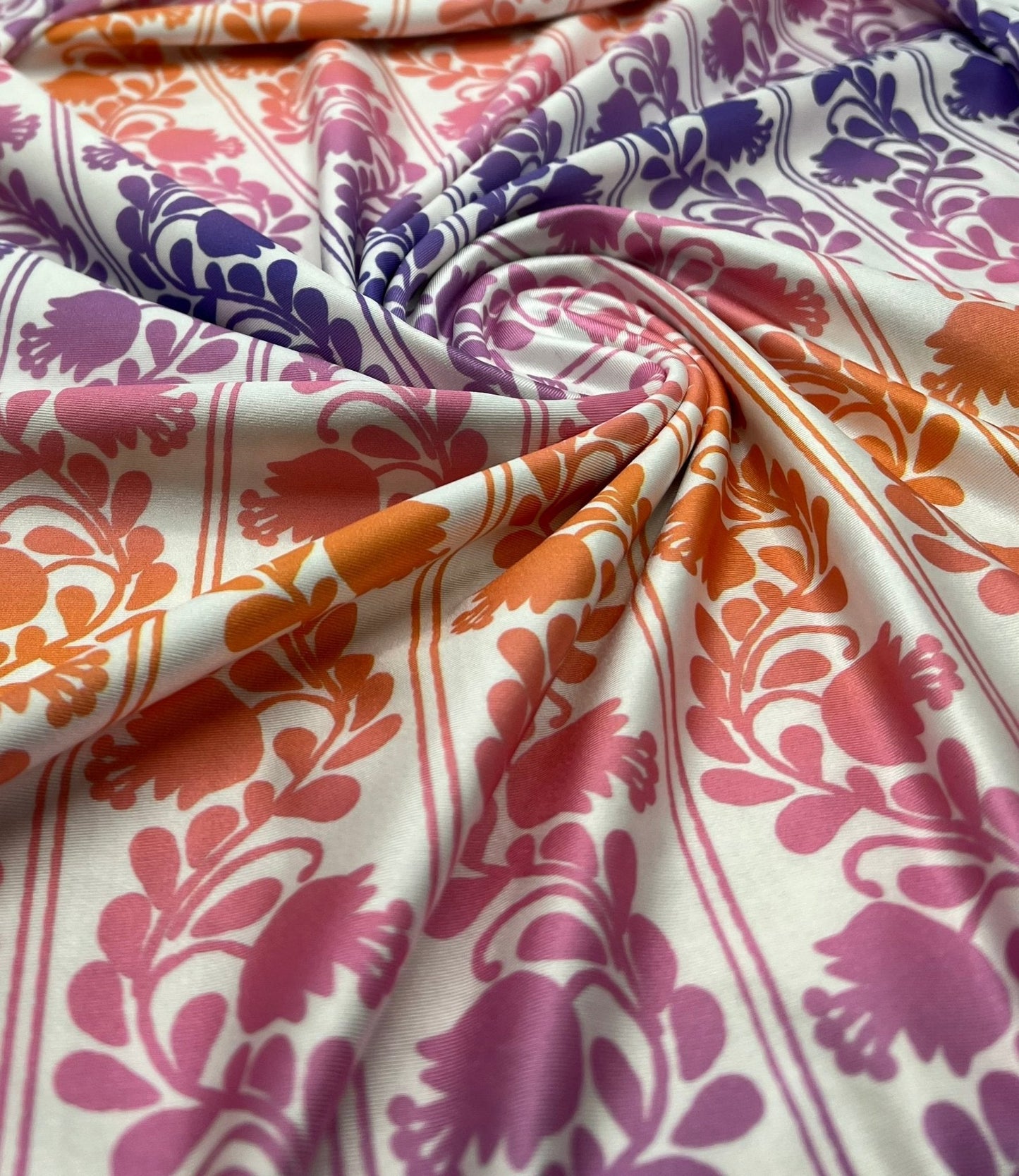 Purple Orange Printed Swimwear / Sportswear 4 Way Stretch Fabric
