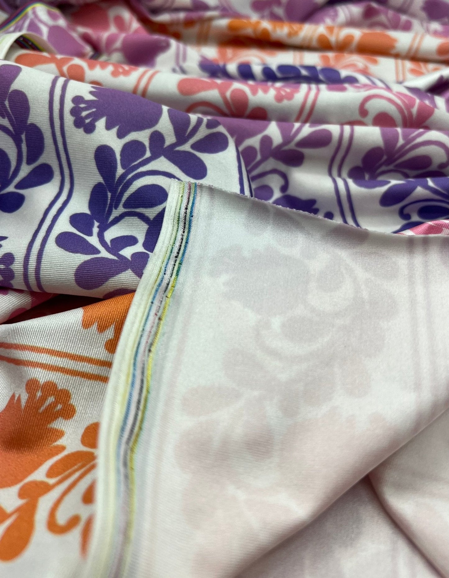 Purple Orange Printed Swimwear / Sportswear 4 Way Stretch Fabric