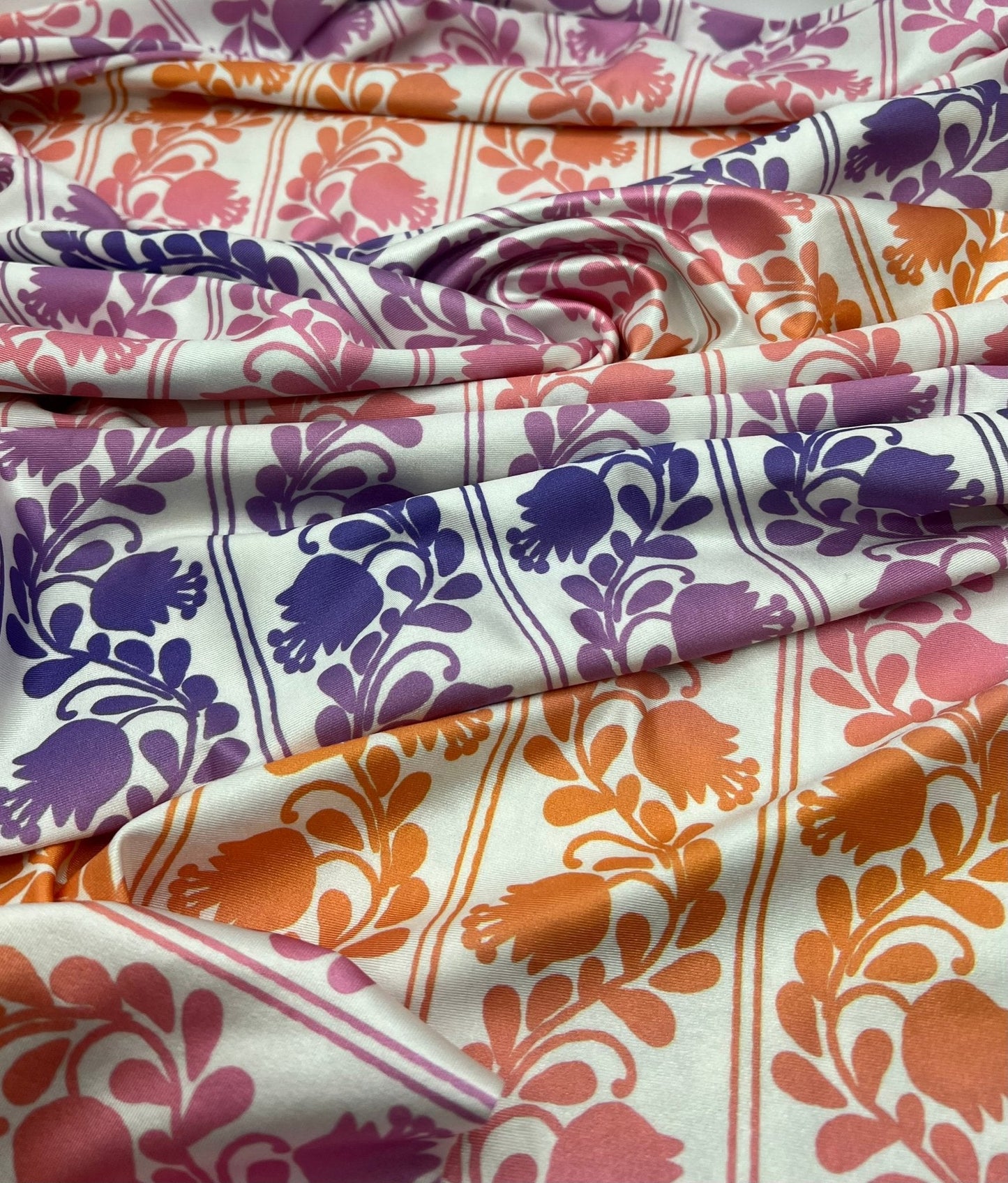 Purple Orange Printed Swimwear / Sportswear 4 Way Stretch Fabric