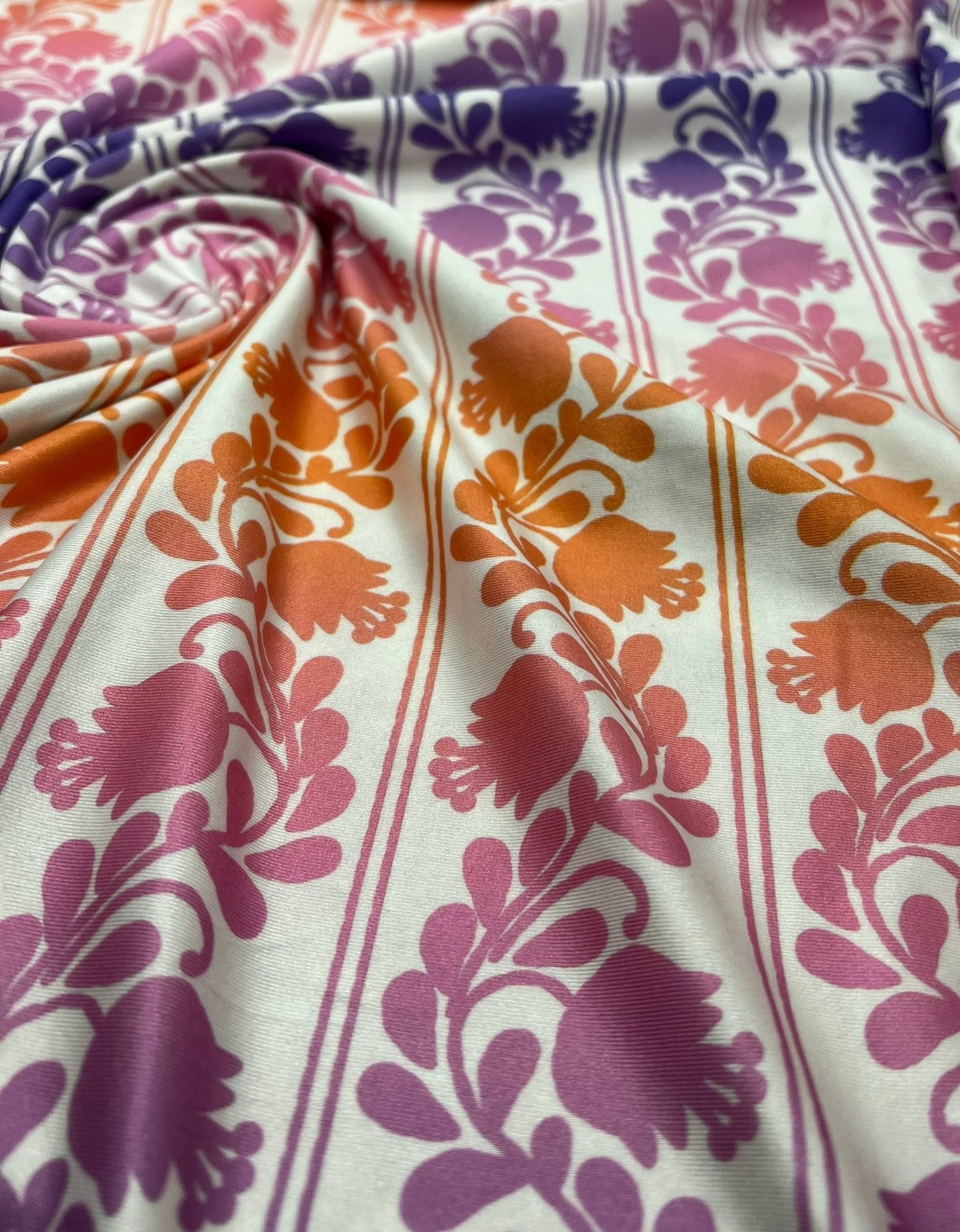 Purple Orange Printed Swimwear / Sportswear 4 Way Stretch Fabric