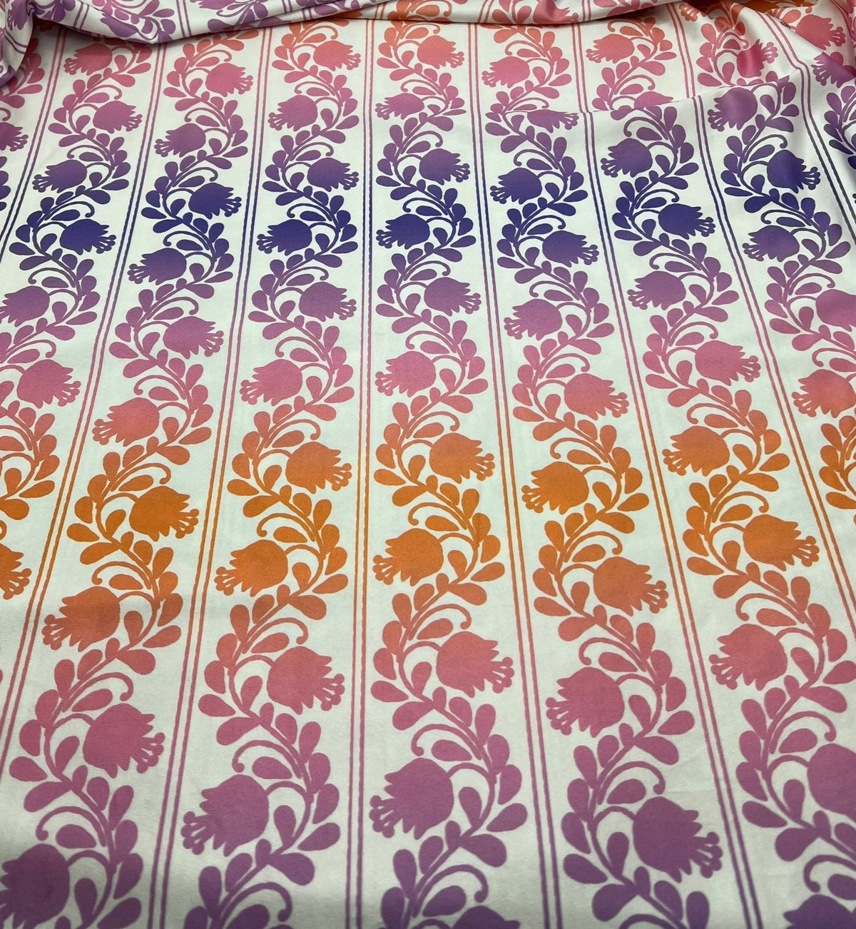 Purple Orange Printed Swimwear / Sportswear 4 Way Stretch Fabric