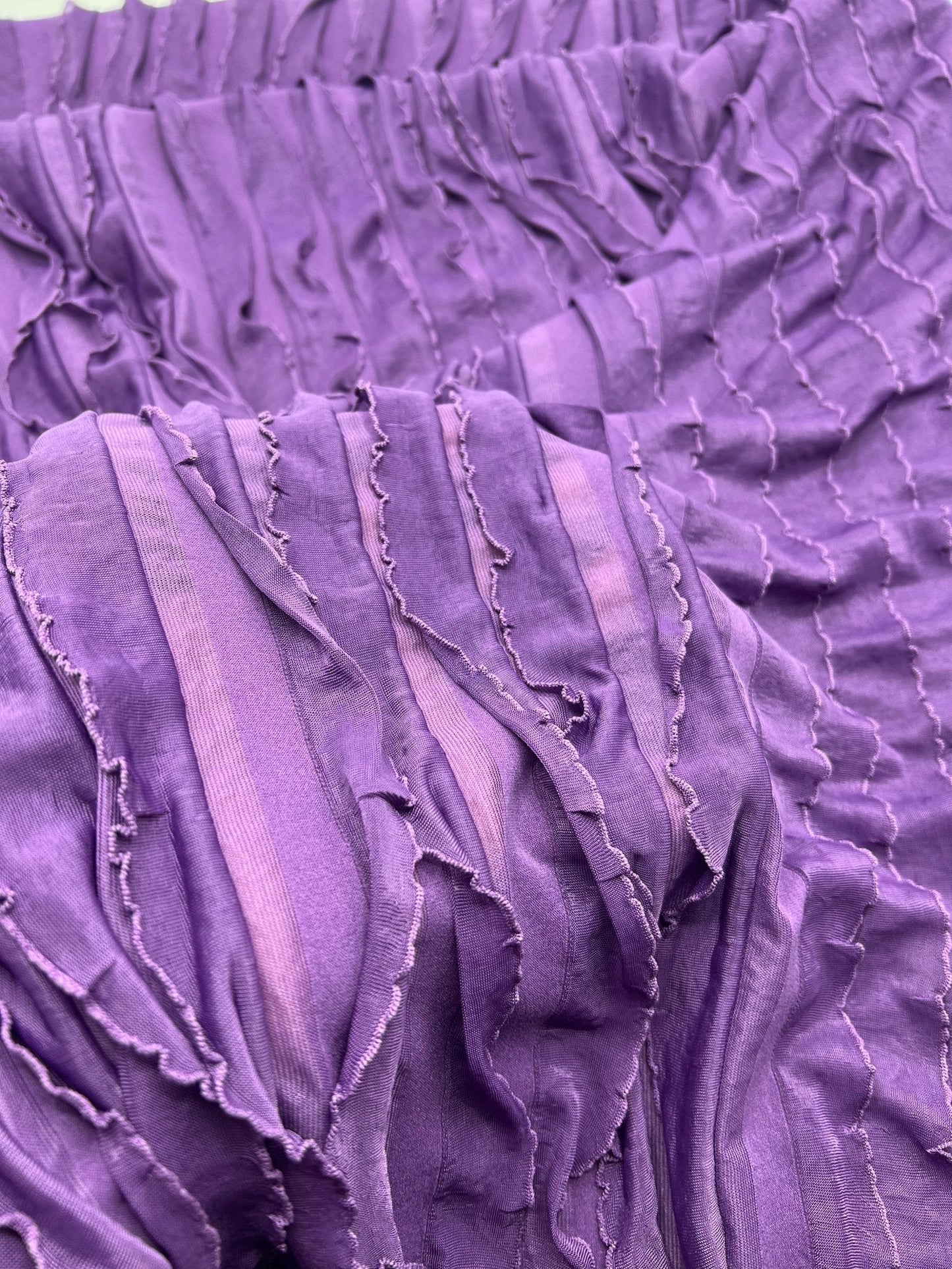 Purple Ruffle Textured 4 Way Stretch Fabric