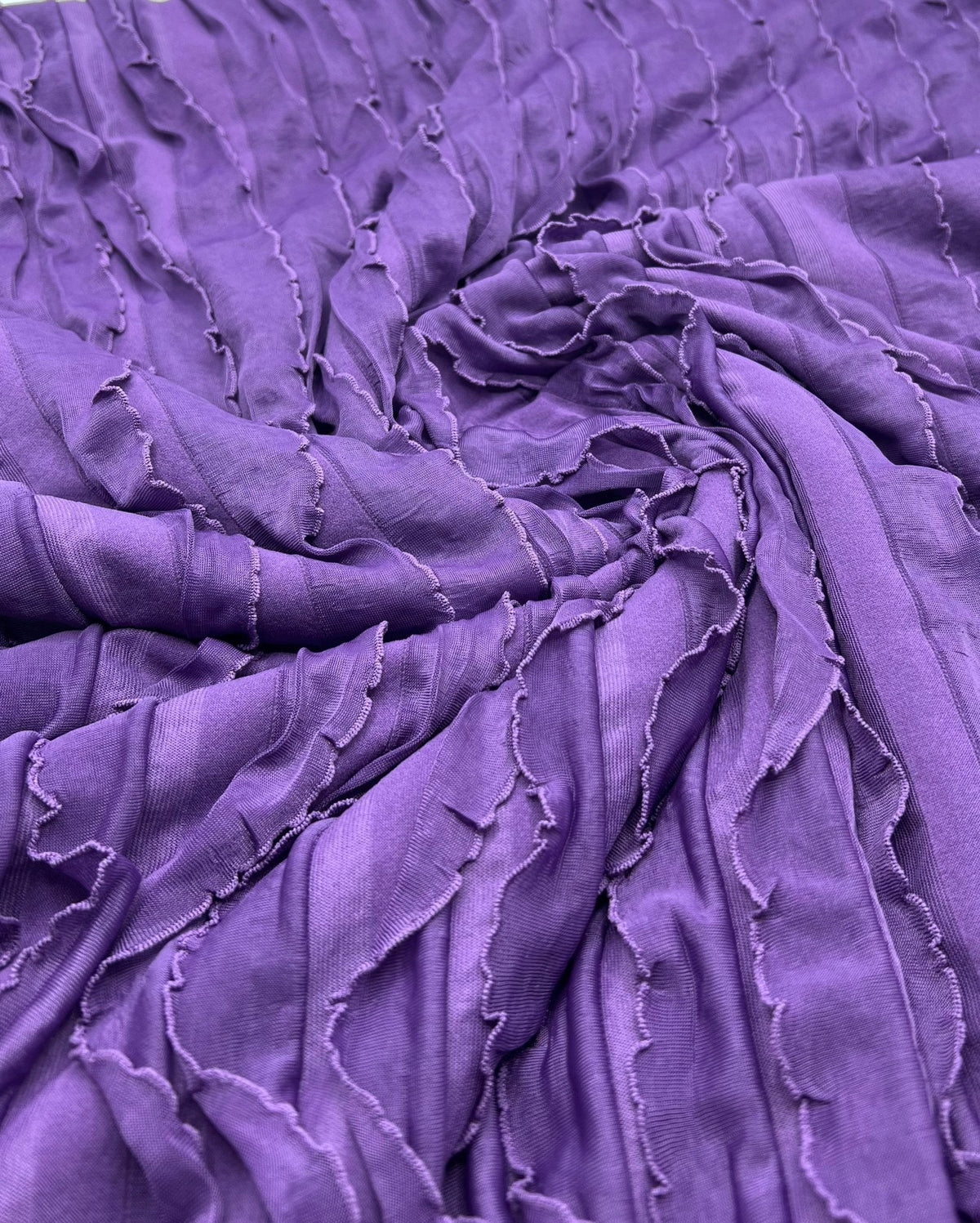 Purple Ruffle Textured 4 Way Stretch Fabric