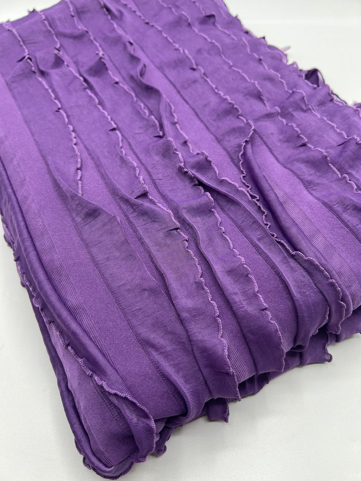 Purple Ruffle Textured 4 Way Stretch Fabric