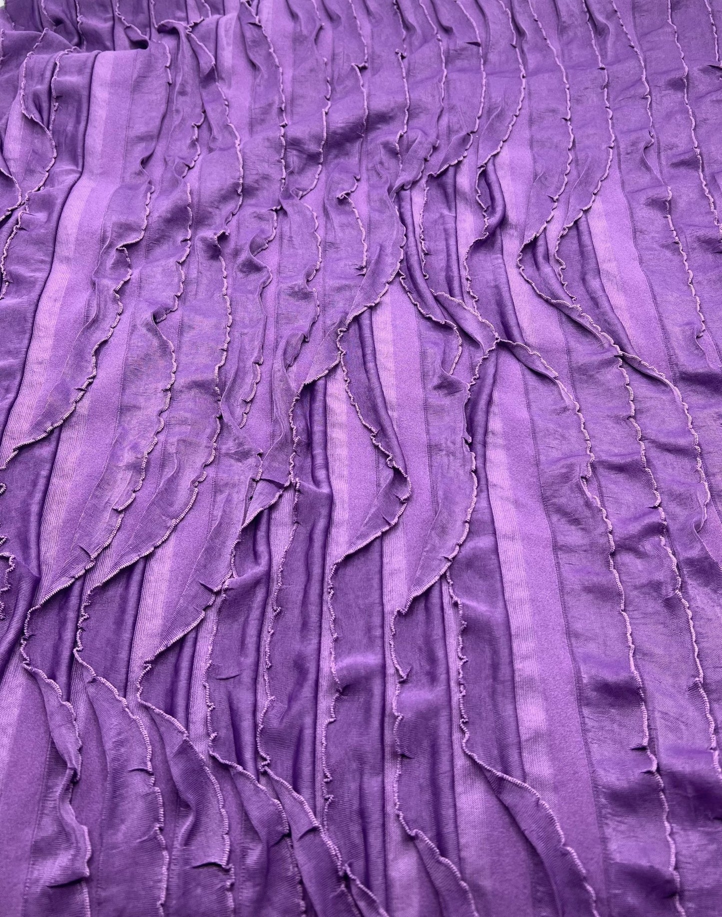 Purple Ruffle Textured 4 Way Stretch Fabric